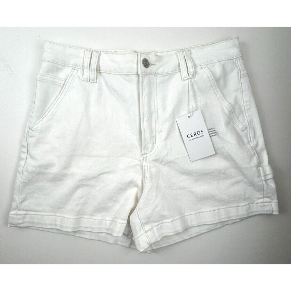 Ceros High Rise Carpenter White Denim Jean Shorts Size 30 NWT